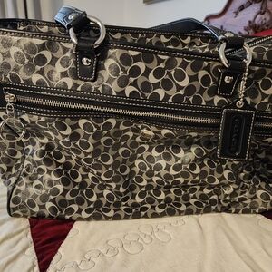 Coach Black and Cream Signature Tote